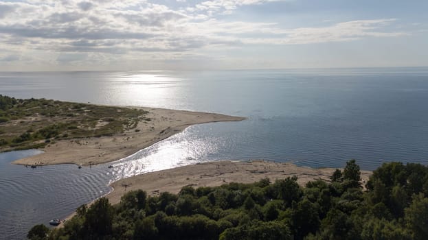 Gauja river Latvia drain into Baltic Sea aerial drone top view