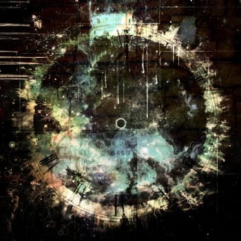 Abstract painting with clocks
