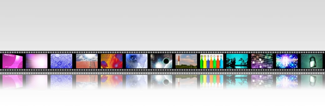 Film strip of surreal and abstract footage. 3D rendering