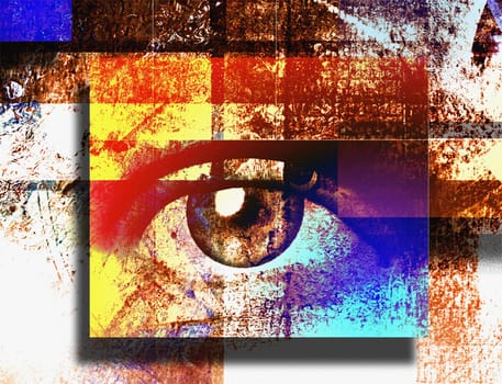 Surreal digital art. Human's eye. Mondrian style.