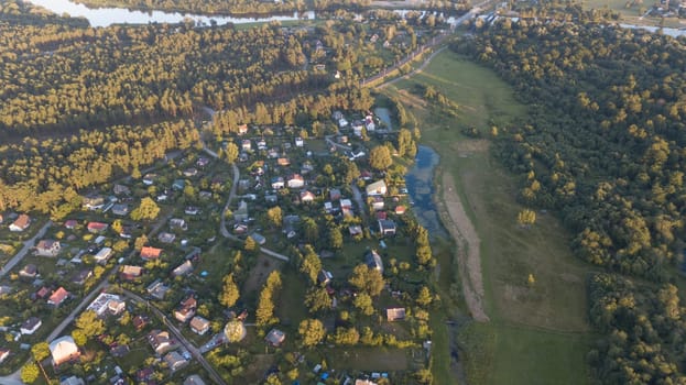 Aerial view of countryside Gauja lake field drone top view