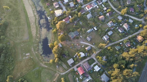 Aerial view of countryside Gauja lake field drone top view