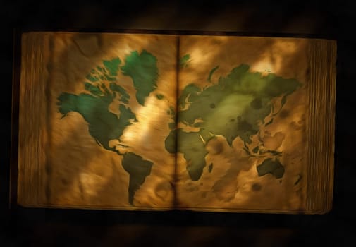 Painting. World map in ancient book