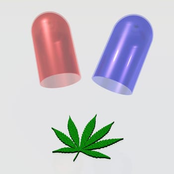 Medical marijuana leaf with capsule