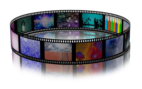 Film strip of surreal and abstract footage. 3D rendering