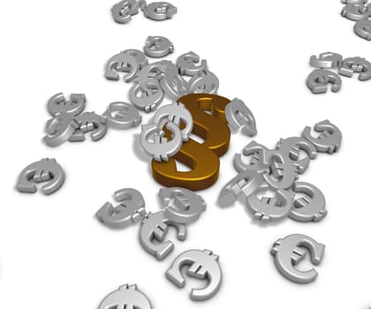 many euro symbols and a paragraph symbol on a white background - 3d rendering