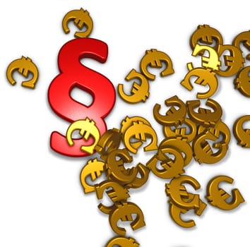 many euro symbols and a paragraph symbol on a white background - 3d rendering
