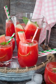 Fruity cocktail with watermelon and lime