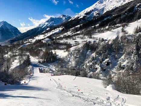 The Alpe d Huez ski domain in the French Alps