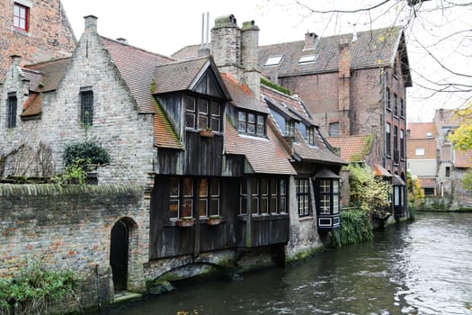 View on canal and houses in Bruges