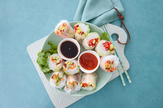 Asian spring rolls with glass noodles and fresh vegetables