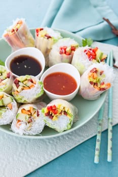 Asian spring rolls with glass noodles and fresh vegetables