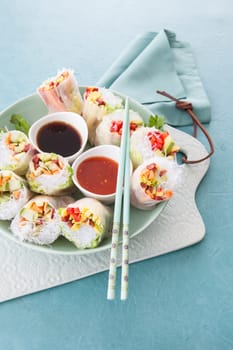 Asian spring rolls with glass noodles and fresh vegetables