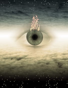 Large eye in cloudy space