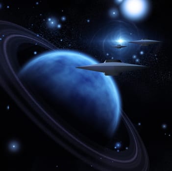Spacecrafts flies to wormhole in deep space