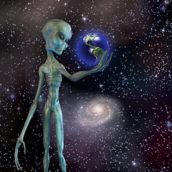 Alien being ponders earth