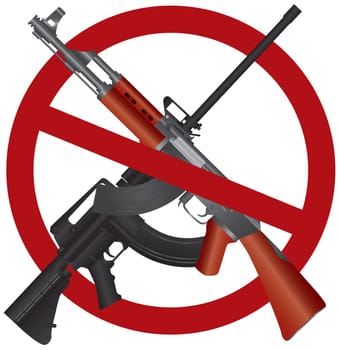 Assault Rifle AR 15  AK 47 Gun Ban Symbol Isolated on White Background Illustration