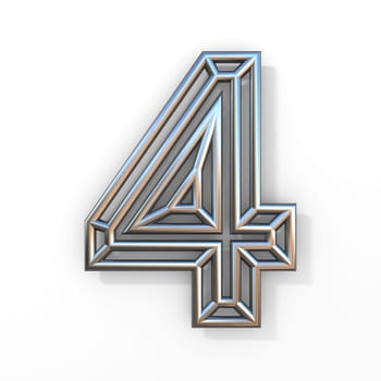 Wire outline font number 4 FOUR 3D rendering illustration isolated on white background