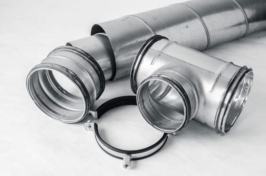 Details of installation Ventilation system, close up a white background