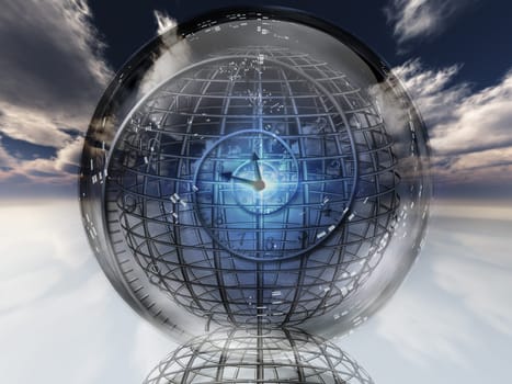 Time warp. Spiral of time inside crystal ball.