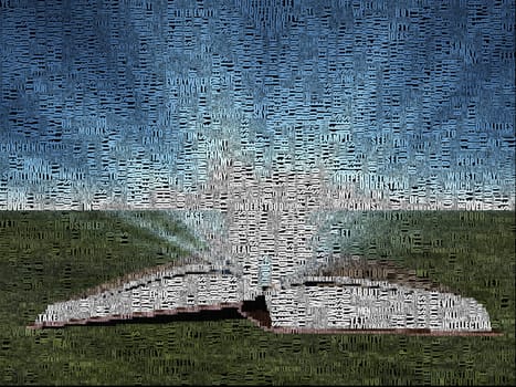 Opened book, door to another world. Image composed entirely of words