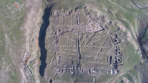 Roman ruins of Ulmetum citadel. Dobrogea Romania. Aerial view.