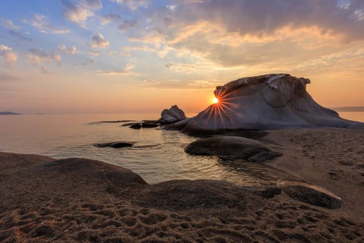 beautiful kakoudia beach at sunrise. Ierissos Grecce