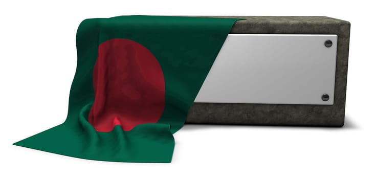 stone base with empty white shield and flag of bangladesh - 3d rendering
