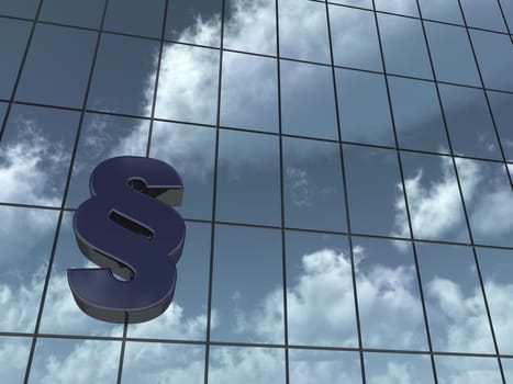 paragraph symbol on glass façade - 3d rendering