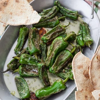 Spanish peppers fried in olive oil with coarse sea salt