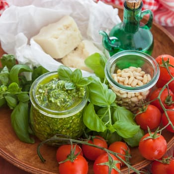 Green pesto with fresh basil and Parmesan cheese