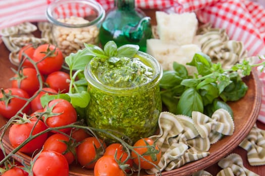 Green pesto with fresh basil and Parmesan cheese