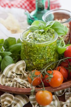 Green pesto with fresh basil and Parmesan cheese