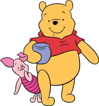 Winnie the Pooh bear cartoon piglet honey pot illustration