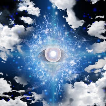 God's eye in cloudy sky
