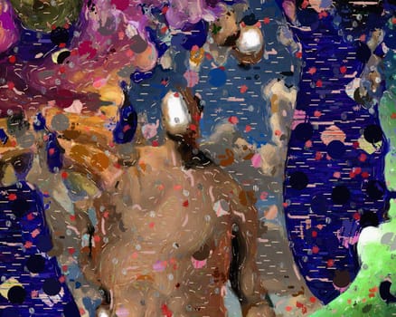 Abstract painting with faceless man