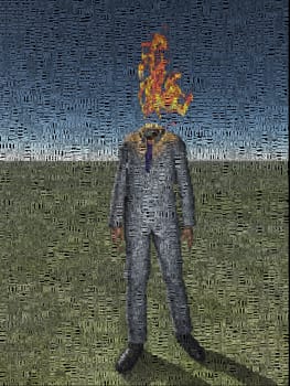 Abstract painting. Man with fire instead of head