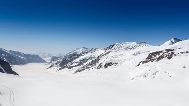 Aletsch Glacier landscape in the Jungfraujoch, Alps, Switzerland