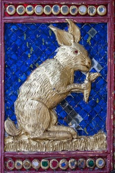 rabbit mosaic blue gold vibrant architecture wat Thailand