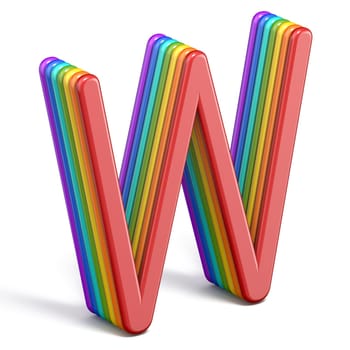Rainbow font letter W 3D rendering illustration isolated on white background