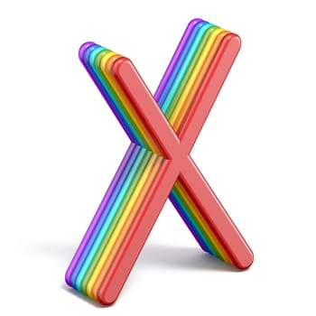 Rainbow font letter X 3D rendering illustration isolated on white background