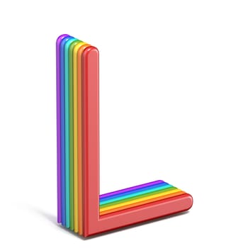 Rainbow font letter L 3D rendering illustration isolated on white background