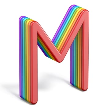 Rainbow font letter M 3D rendering illustration isolated on white background
