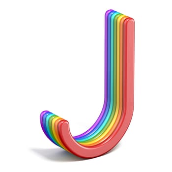 Rainbow font letter J 3D rendering illustration isolated on white background