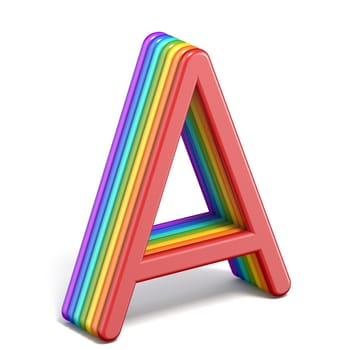 Rainbow font letter A 3D rendering illustration isolated on white background
