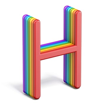 Rainbow font letter H 3D rendering illustration isolated on white background