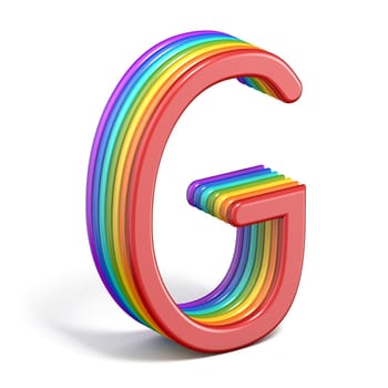 Rainbow font letter G 3D rendering illustration isolated on white background