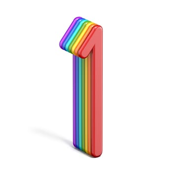 Rainbow font number 1 ONE 3D rendering illustration isolated on white background