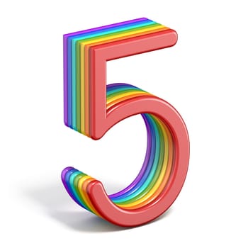 Rainbow font number 5 FIVE 3D rendering illustration isolated on white background