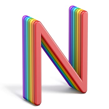 Rainbow font letter N 3D rendering illustration isolated on white background